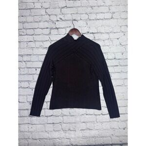 CYRUS‎ Black Ribbed Mock Neck Long Sleeve Top Women's